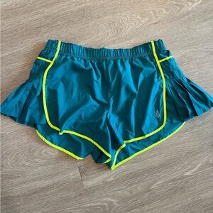 Free People Teal Athletic Shorts with Neon Yellow Trim